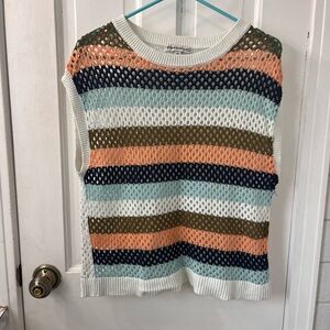 FRYE AND CO. Multicolor Striped Sleeveless Open Weave Crochet Sweater